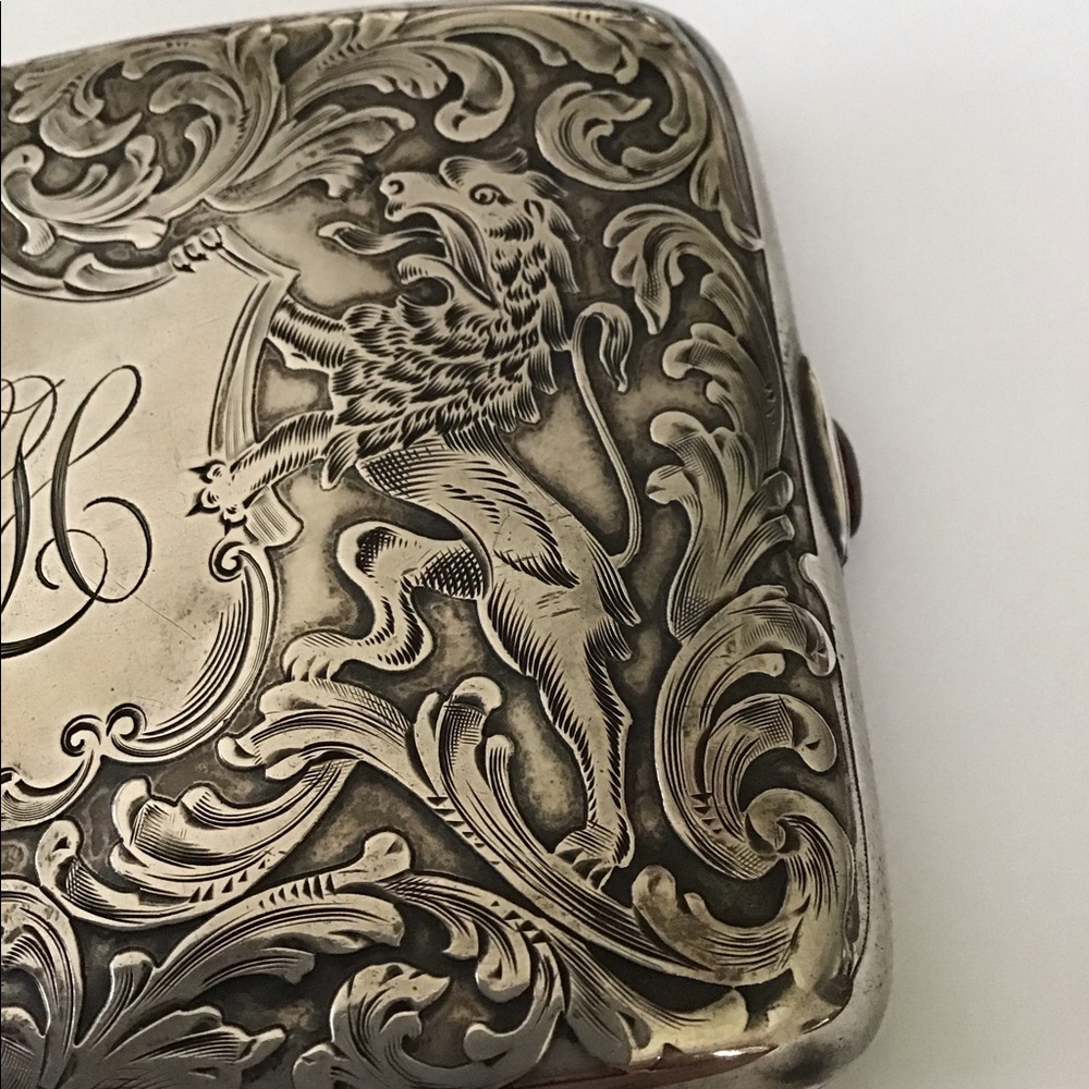 Unger Bros Antique Sterling Cigarette Case Lions - Picture 5 of 16